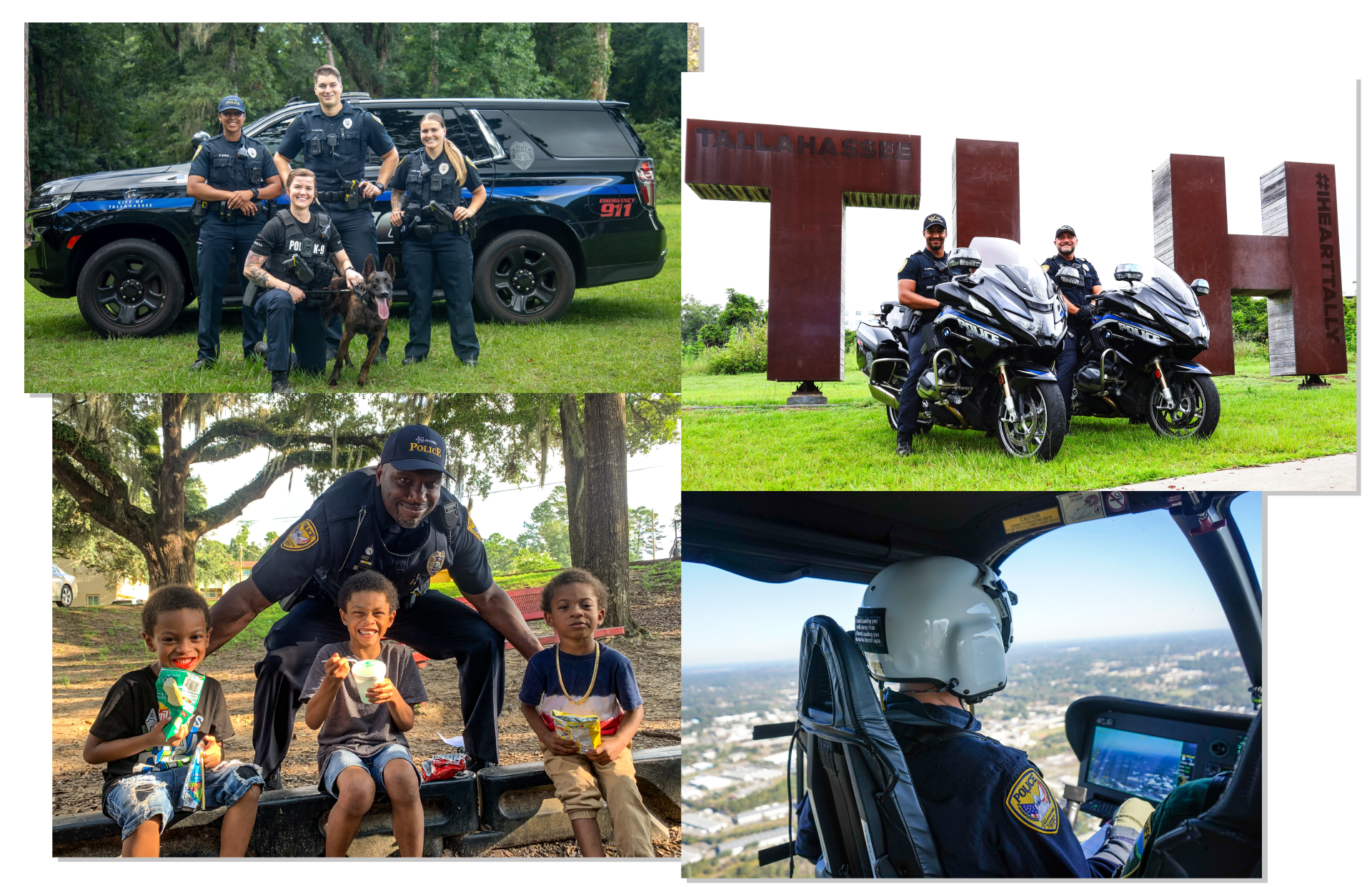 a group of images of TPD officers interacting with the public